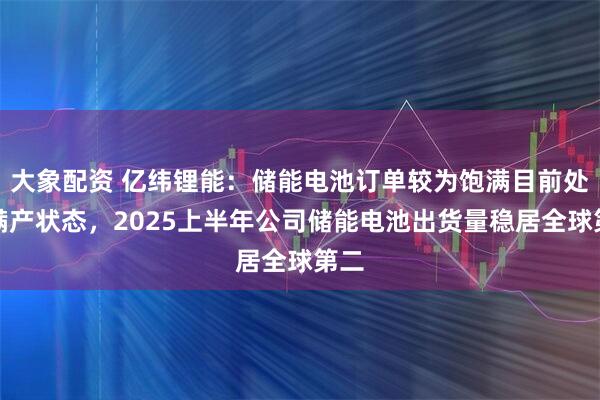大象配资 亿纬锂能:储能电池订单较为饱满目前处于满产状态,2025上半年公司储能电池出货量稳居全球第二