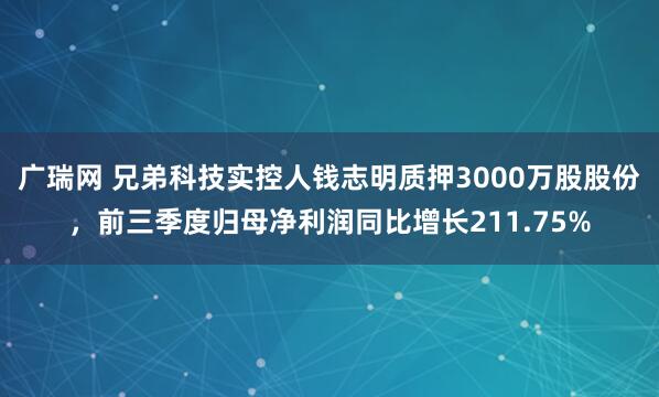 广瑞网 兄弟科技实控人钱志明质押3000万股股份,前三季度归母净利润同比增长211.75%